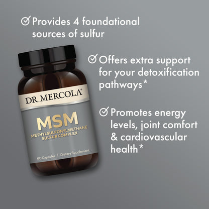 Dr. Mercola MSM Sulfur Complex - Joint Support & Cellular Health - OptiMSM - R-Alpha Lipoic Acid - TMG - Organic Sulfur Blend - 60 Capsules (30 Servings) Dr. MercolaBuy Supplements Australia