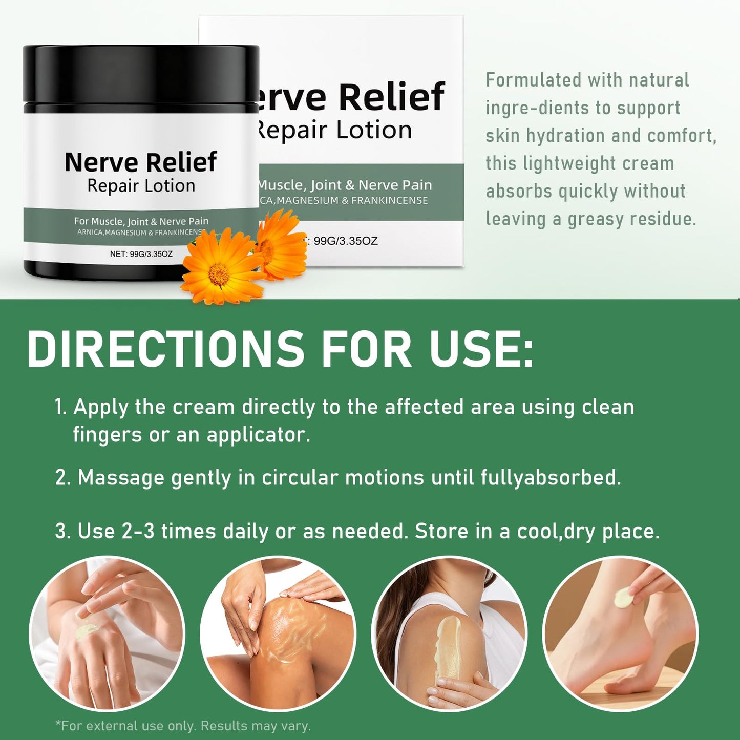 Vincofoo 2PC Nerve Relief Repair Lotion Cream, Neuropathy Lotion with Arnica, Deeply Moisturizes Skin, Keep Soft Smooth, Suitable for Muscle, Lumbar, Neck, Hands and Feet VincofooBuy Supplements Australia