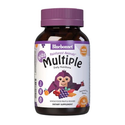 Bluebonnet Nutrition Rainforest Animalz Whole Food Based Multiple Chewable Tablets, Kids Multivitamin & Mineral, Vitamin C, D3, Iron BlueBonnetBuy Supplements Australia