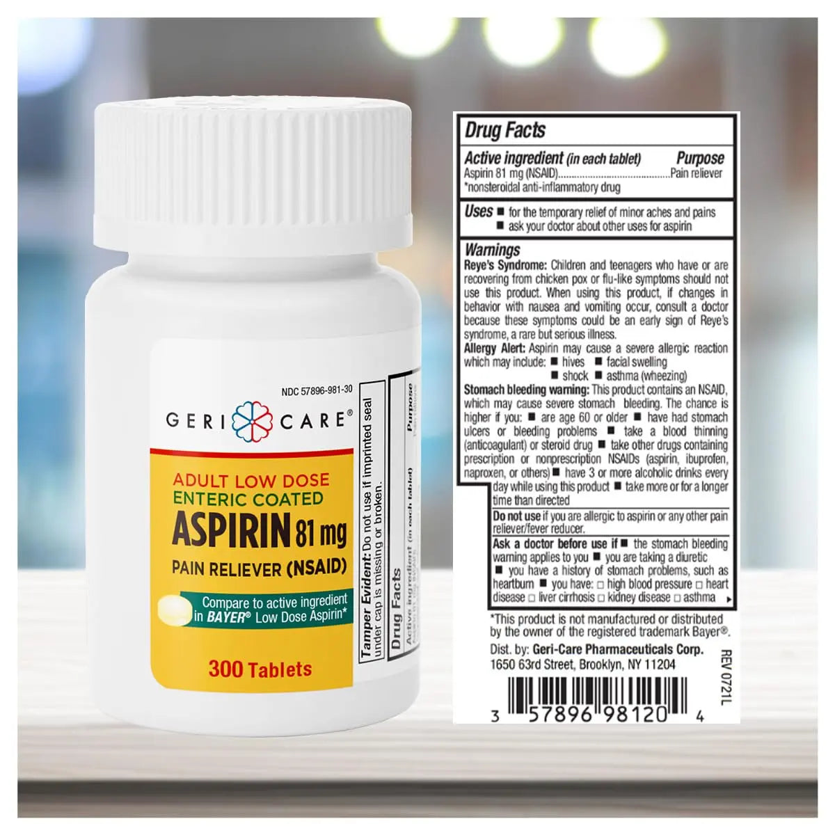 GeriCare Aspirin 81mg Adult Low Dose, Pain Reliever - Enteric Coated Tablets for Enhanced Absorption and Gentle Digestion – Supports Blood Flow, Reduces Inflammation, 300 Count (Pack of 1) GeriCareBuy Supplements Australia
