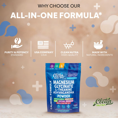 Magnesium Glycinate Powder Supplement + L Theanine Ashwagandha Glycine Apigenin Lemon Balm GABA 5HTP Pink Salt Potassium L Tryptophan Calcium | Powdered Sleep Aid Calm Trace Minerals Vitamin Clean NutraceuticalsBuy Supplements Australia