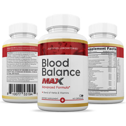 Justified Laboratories (2 Pack Blood Balance Max 1295MG Formula Supplement Pills 120 Capsules Justified LaboratoriesBuy Supplements Australia