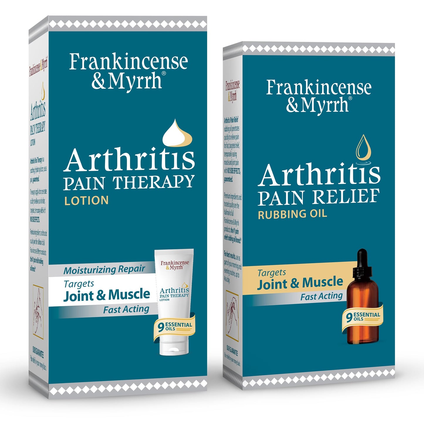 FRANKINCENSE & MYRRH Combo Pack - Arthritis Pain Relief Rubbing Oil 2 oz. and Arthritis Pain Reliever Therapy Cream for Joints & Sciatica Relief, 3 oz., Hydrating Lotion with Essential Oils FRANKINCENSE & MYRRHBuy Supplements Australia