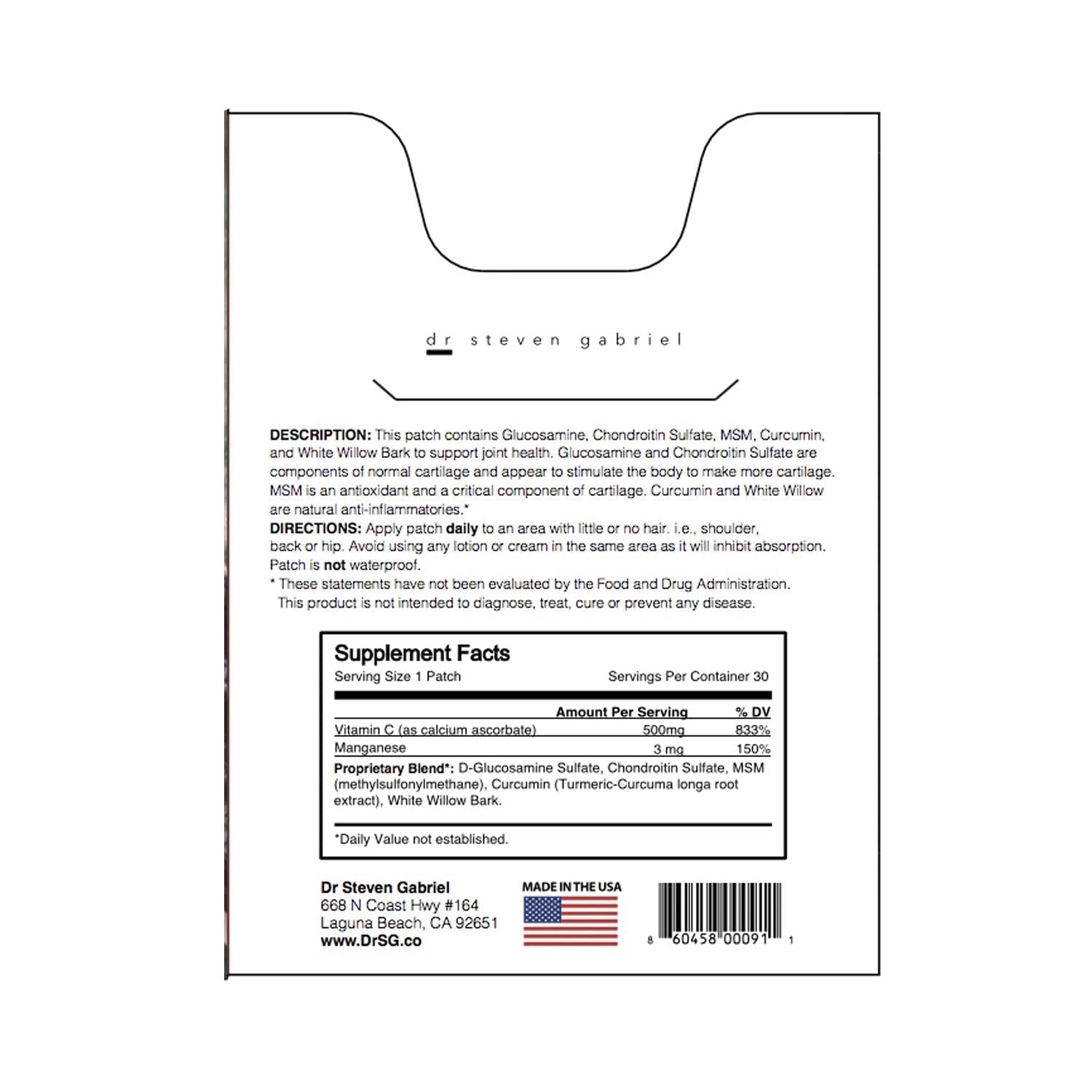 Dr. Steven Gabriel | Glucosamine Patch | Joint Relief, Improve Flexibility | Chrondroitin | 30 Day Supply DrSGBuy Supplements Australia