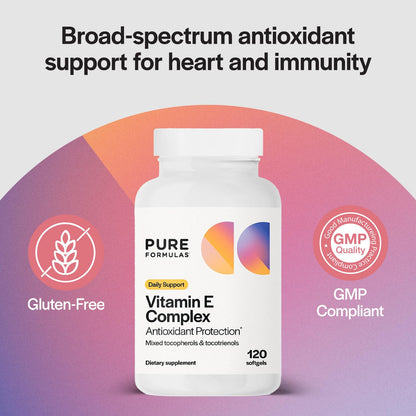 PureFormulas Vitamin E Complex, Full-Spectrum Vitamin E for Cardiovascular and Immune Support, Gamma-tocopherol Rich Antioxidant, Gluten-Free & Kosher, 120 Softgels for Antioxidant Protection PureFormulasBuy Supplements Australia