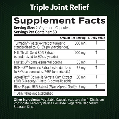 GREEN VALLEY NATURALS Triple Joint Relief Gold – Joint Support Supplement with Turmeric (Turmacin®, BCM-95®), Boswellia (AprèsFlex®) & Boron – Supports Mobility & Flexibility – 120 Capsules GREEN VALLEY NATURALSBuy Supplements Australia