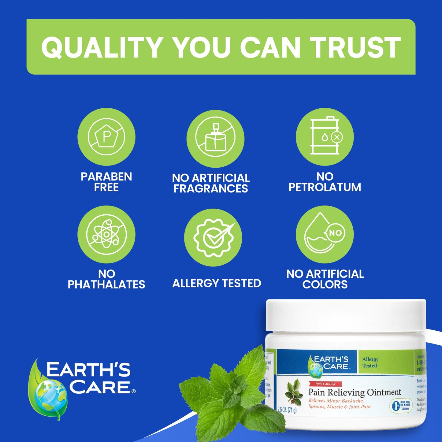 Earth's Care Triple Action Pain Relieving Ointment, No Parabens, Colors or Fragrances, Allergy-Tested 2.5 OZ. (2 Jars) Earth's CareBuy Supplements Australia