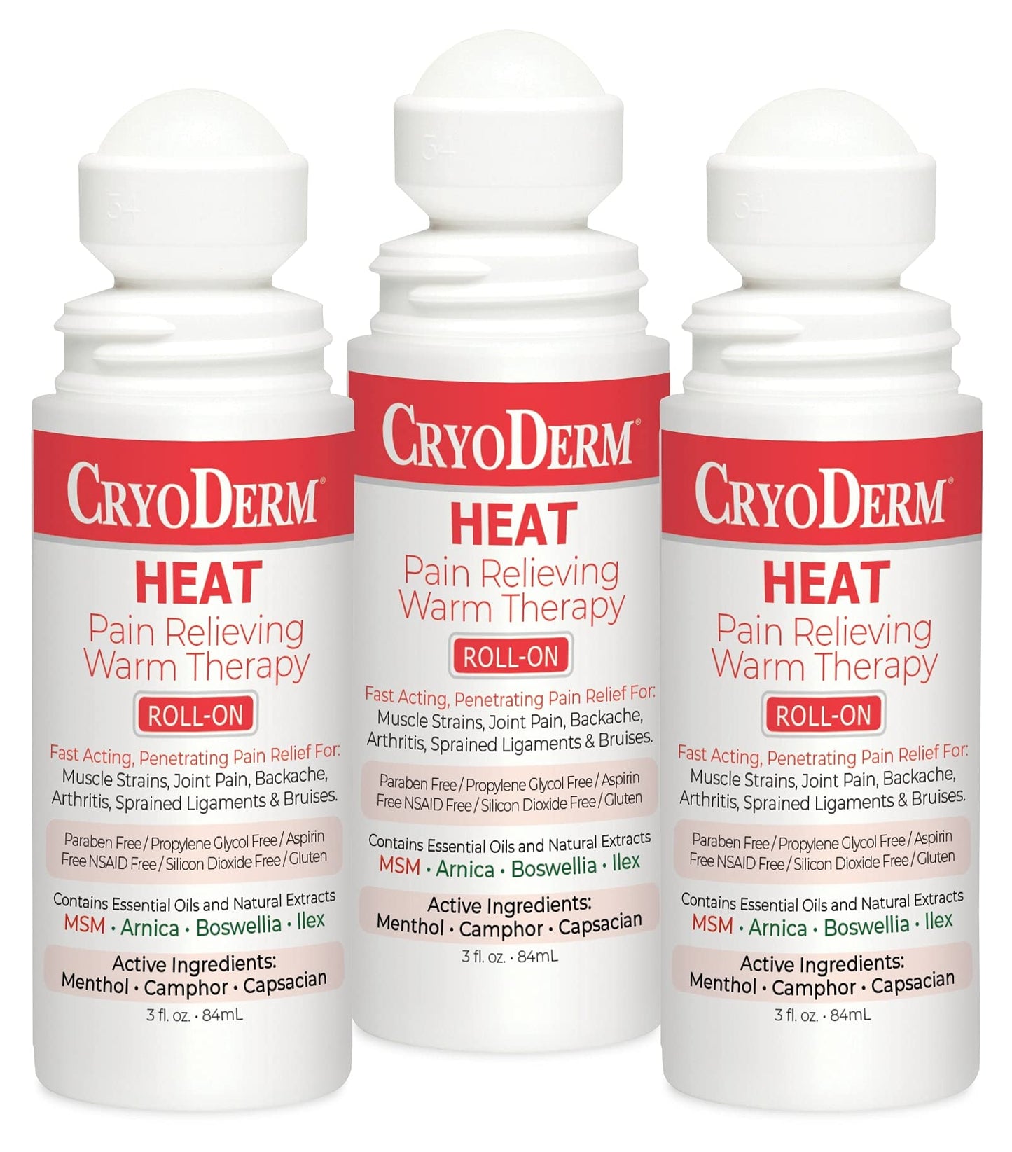 Pkg of 3 CryoDerm Heat Roll-On CryoDermBuy Supplements Australia