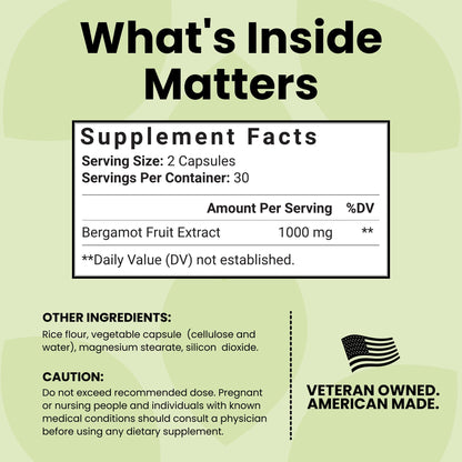 Luma Nutrition Citrus Bergamot 1000mg Per Serving - Citrus Bergamot Supplement - Heart Health Support - Made in the USA