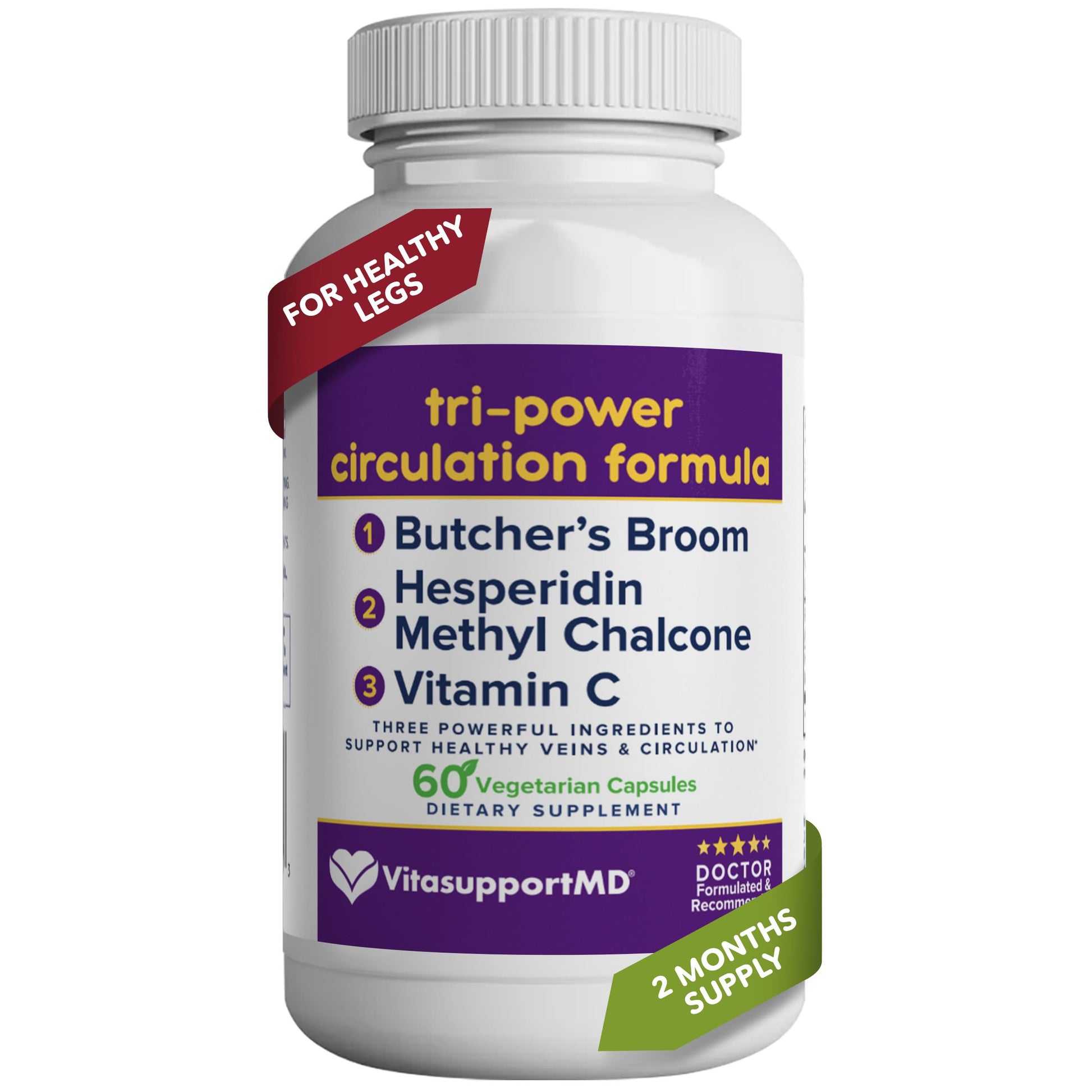 VITASUPPORTMD Tri-Power Circulation Formula - Circulation Supplement with Butcher's Broom, Hesperidin Methyl Chalcone, and Vitamin C, 60 Capsules, for Blood and Leg Circulation, Vein Health Support VITASUPPORTMDBuy Supplements Australia