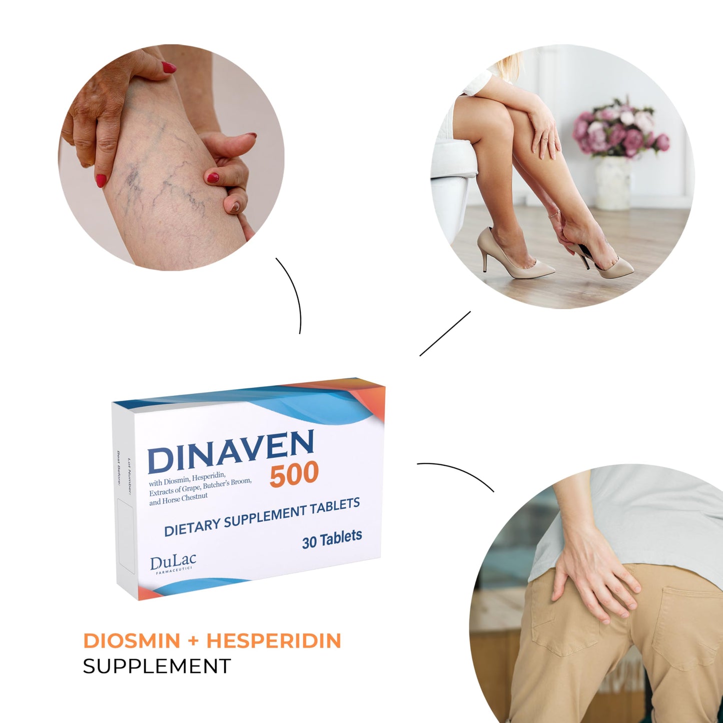 Dulac Dinaven 500, Micronized Diosmin Hesperidin Dietary Supplement 1000mg per serving, Horse Chestnut Extract, Butcher’s Broom & Red Grape Extract, Leg Circulation Support, 30 Tablets, Made in Italy DULÀC FARMACEUTICI 1982Buy Supplements Australia