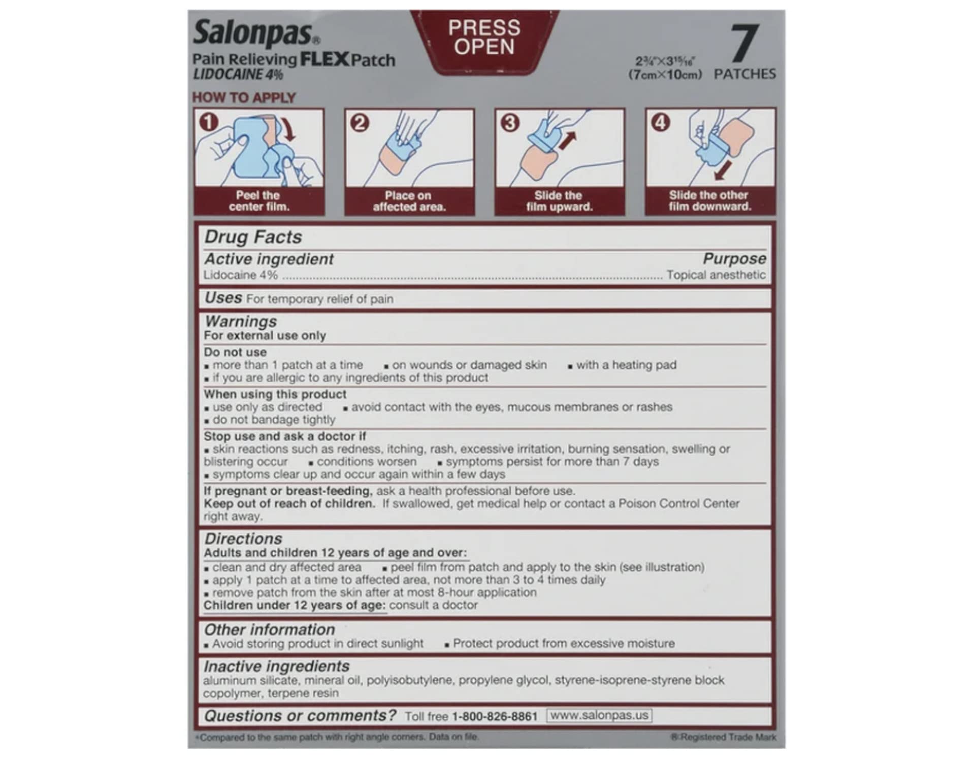 Salonpas Temporary Pain Relieving Flex Patch with Lidocaine 4%, Maximum OTC Strength, Stretchable Thin Fabric, Strong Adhesion, Contours to Body, Apply for Up to 8 Hours 7 ct (Pack of 2) SalonpasBuy Supplements Australia