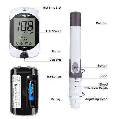 Metene TD-4116 Blood Glucose Monitor Kit, 100 Glucometer Strips MeteneBuy Supplements Australia