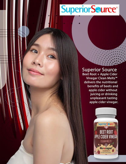 Superior Source Beet Root + Apple Cider Vinegar Clean Melts, 60 Instant Dissolving & Great Tasting Tablets, Nitric Oxide and Energy Booster, Immunity & Detox, Non-GMO