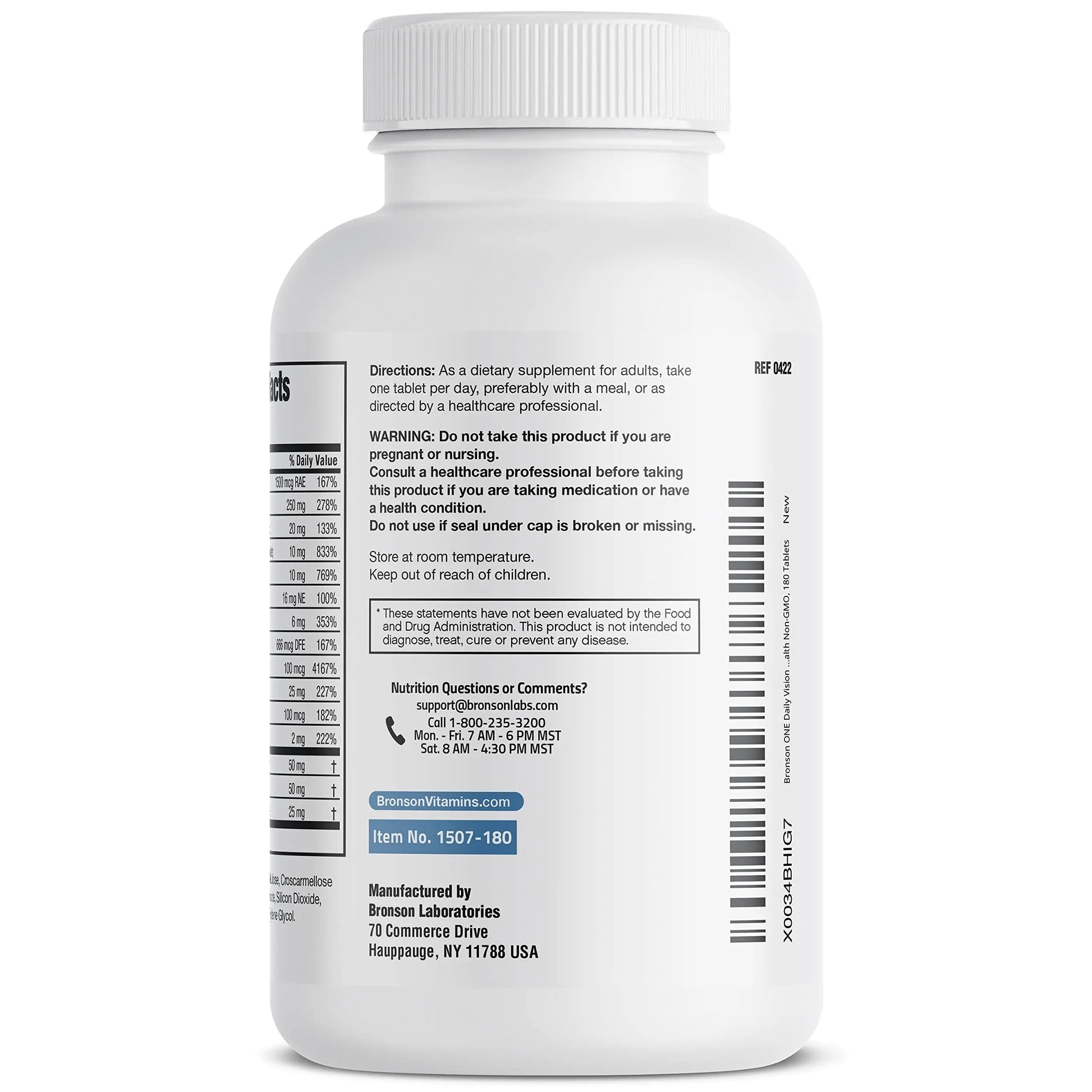 Bronson ONE Daily Vision Complete Eye Health Support Multivitamin Multimineral Supplement Formula, 180 Tablets Bronson