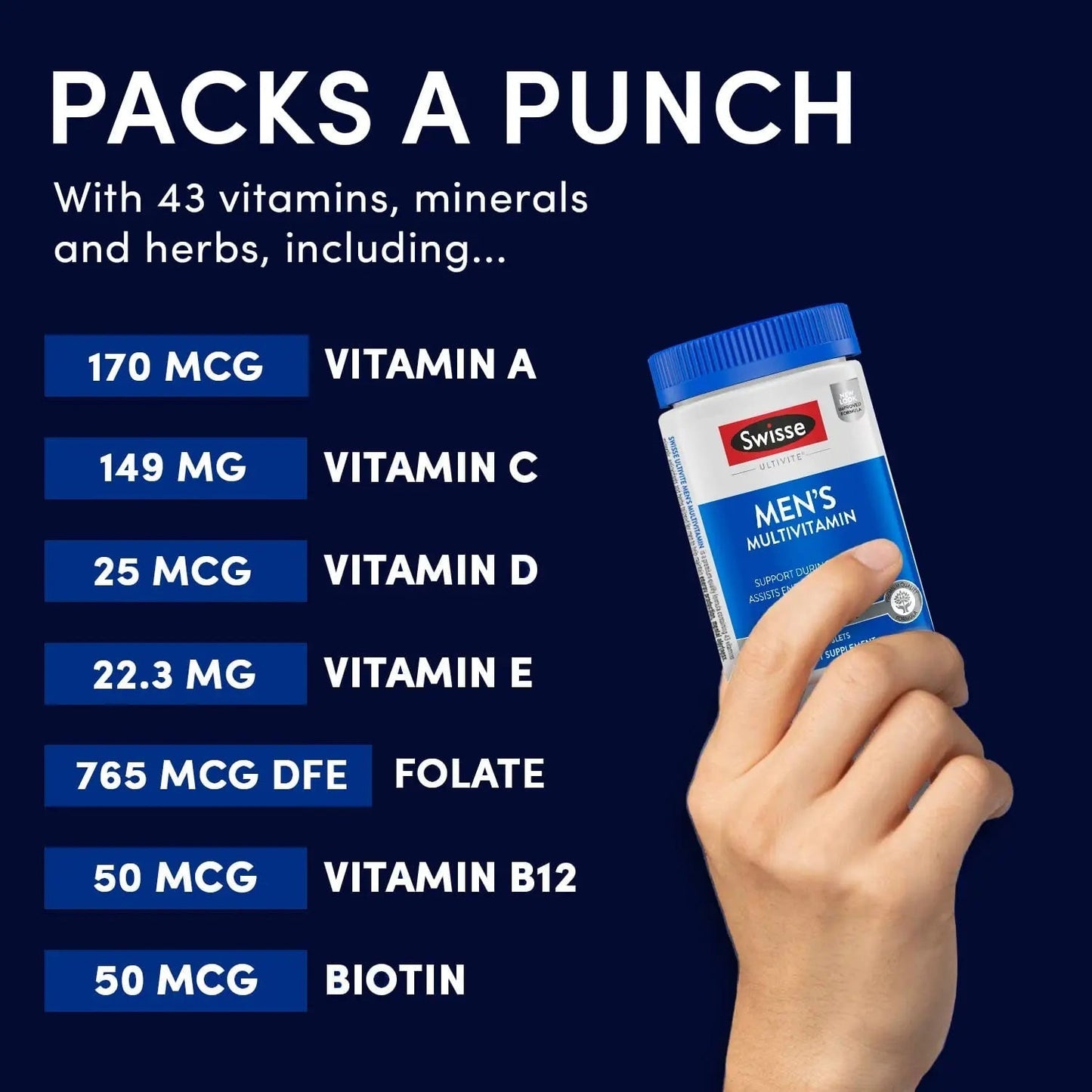 Swisse Ultivite Mens Daily Multivitamins | 50 Vitamins, Antioxidants and Minerals + Adaptogens | Energy, Stress & Immune Support | Mens Vitamins | 120 Tablets SwisseBuy Supplements Australia