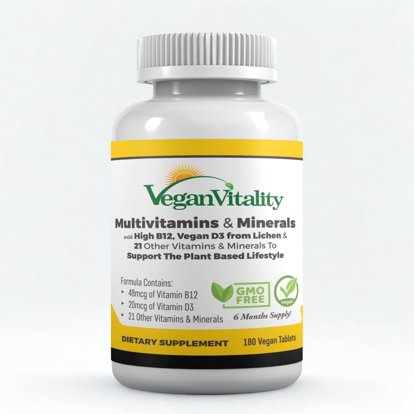 Vegan Vitality Multivitamins & Minerals for Women and Men with High Strength Vitamin B12, D3 & K2. 180 Vegan Multivitamin Tablets - 6 Months Supply Vegan VitalityBuy Supplements Australia