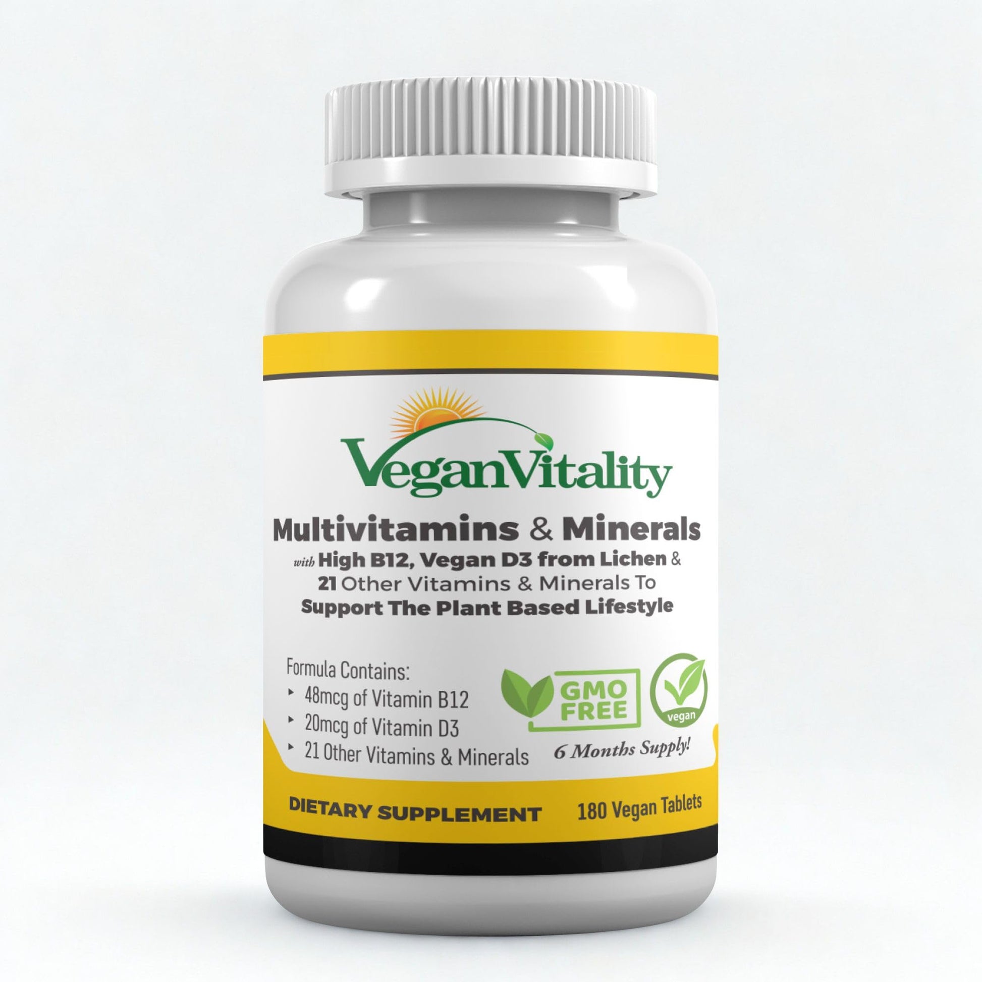 Vegan Vitality Multivitamins & Minerals for Women and Men with High Strength Vitamin B12, D3 & K2. 180 Vegan Multivitamin Tablets - 6 Months Supply Vegan VitalityBuy Supplements Australia
