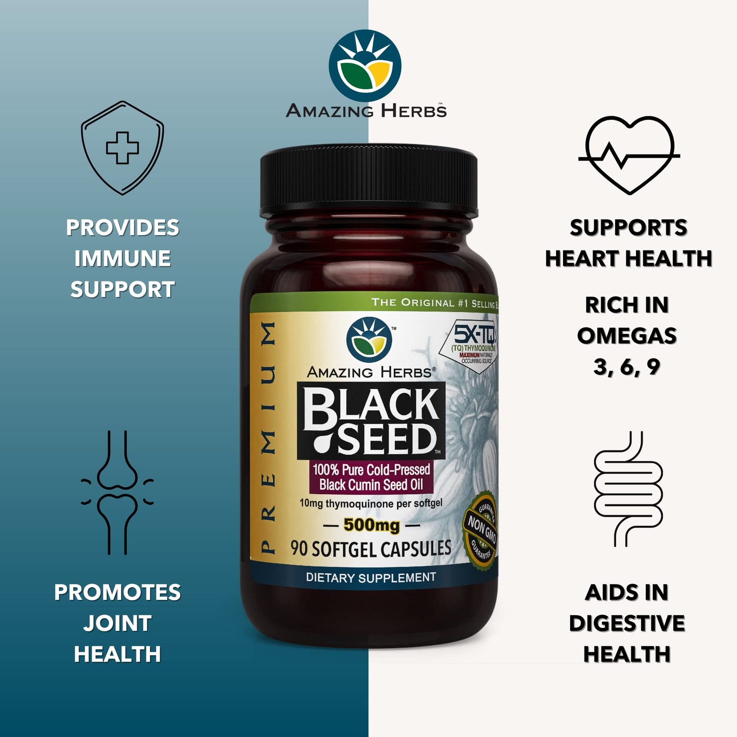 Amazing Herbs Premium Black Seed Oil Capsules - Cold Pressed Nigella Sativa Aids Amazing HerbsBuy Supplements Australia