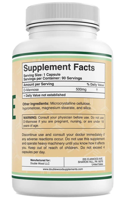 Double Wood Supplements D Mannose 500mg Capsules, 90 Count (D-Mannose for Urinary Tract Health and Bladder Lining, Helps UTI Prevention) Vegan Safe, Non-GMO, Gluten Free Double Wood SupplementsBuy Supplements Australia