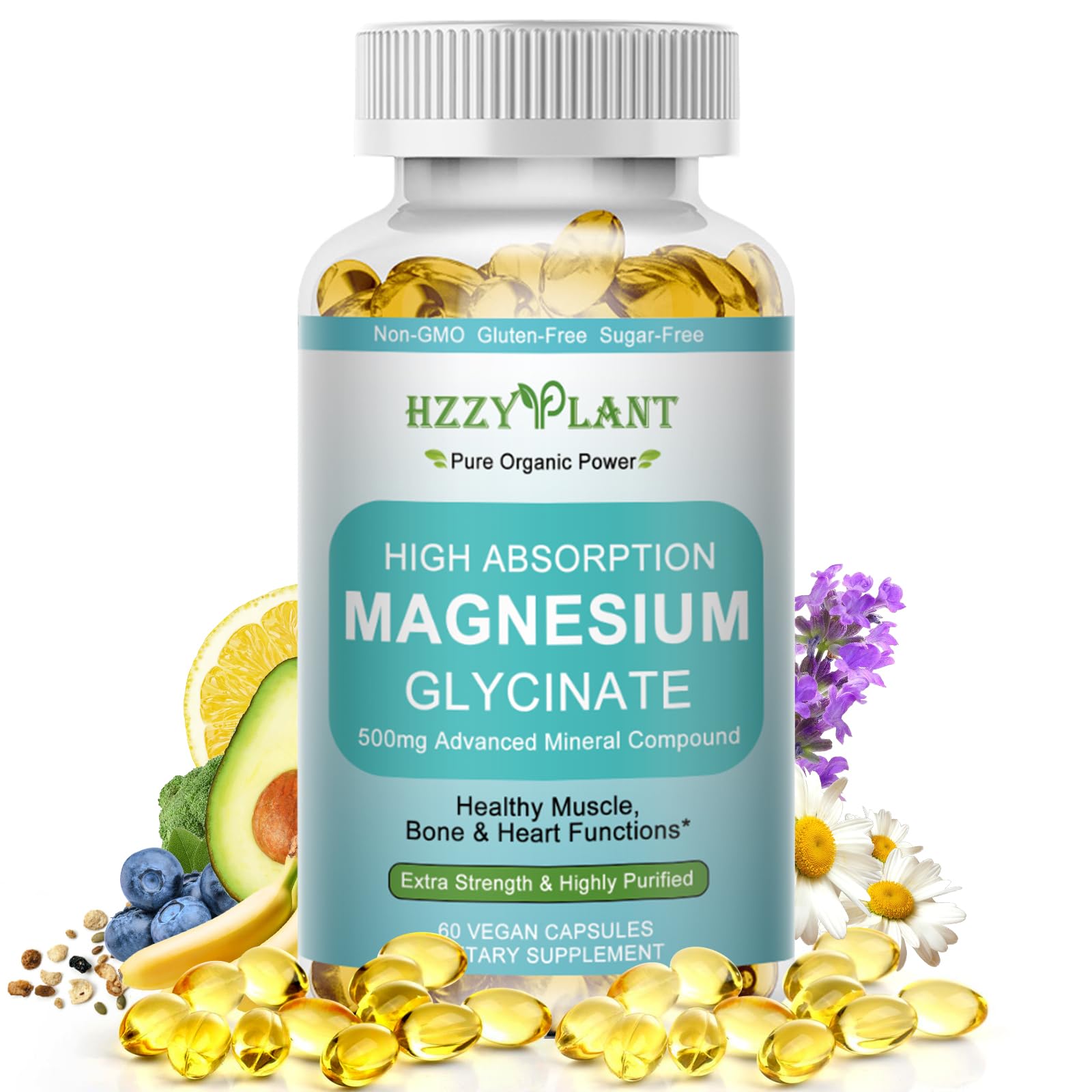 Magnesium Glycinate 500mg Softgels, High Absorption Magnesium Supplement Softgel Capsules for Muscle, Heart, Sleep & Bone Support, Stress Relief, Nerve Health & Metabolism, Non-GMO, 2 Month Supply HZZYPLANTBuy Supplements Australia