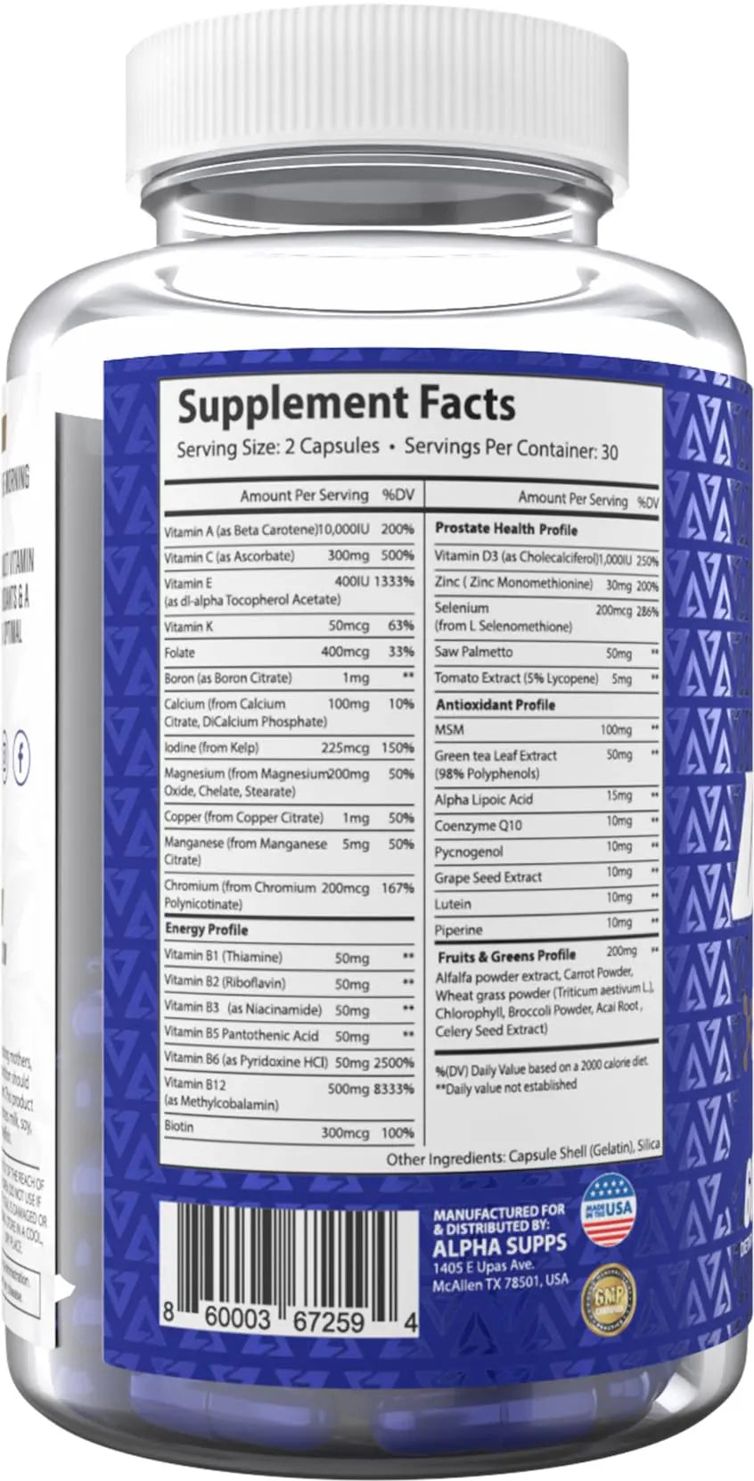 Alpha Supps Vites Men's Multivitamin, Complete Daily Supplement with Fruits, Veggies, Energy, Immune & Prostate Support Alpha SuppsBuy Supplements Australia