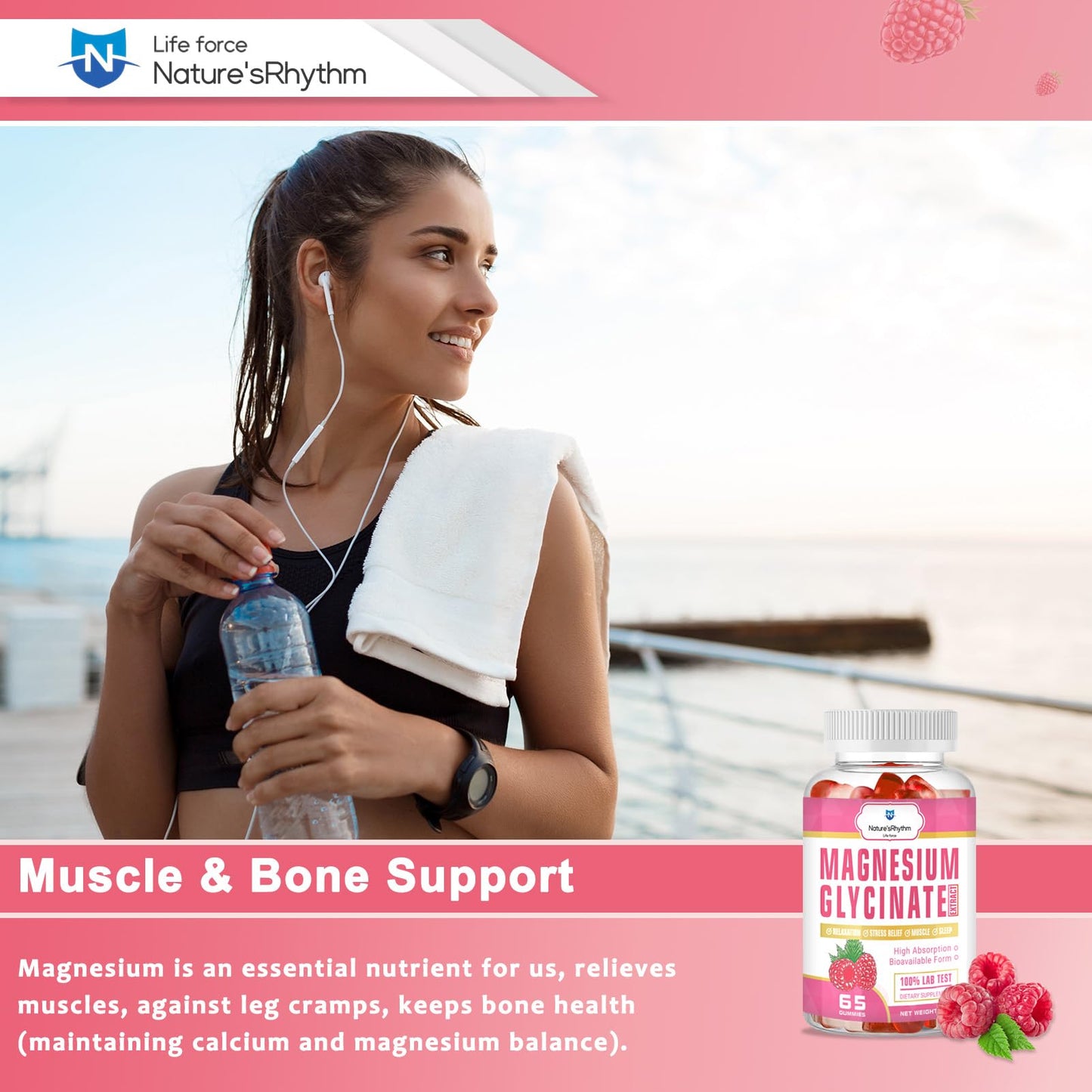 Nature‘s Rhythm Magnesium Gummies 500mg - 65 Ct | Magnesium Glycinate Supplements for Relaxation, Stress Relief, and Sleep for Adults & Kids Tasty and Tangy Raspberry Flavor Nature'sRhythmBuy Supplements Australia