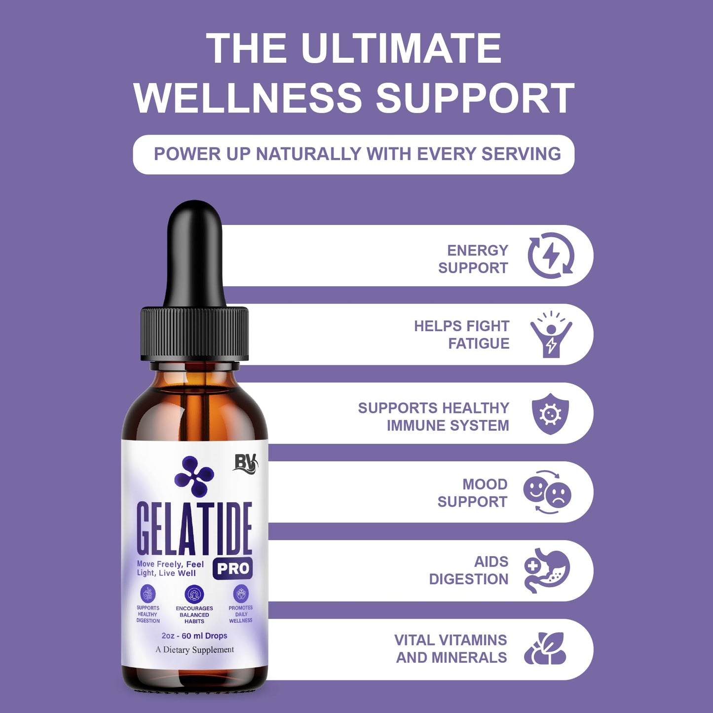 BLUE VIBE Gelatide Liquid Drops, Gela Tide Advanced Maximum Strength Overall Health & Wellness Support Supplement, Gelatide Premium Daily Health and Overall Energy Formula (2oz / 60ml) BLUE VIBEBuy Supplements Australia