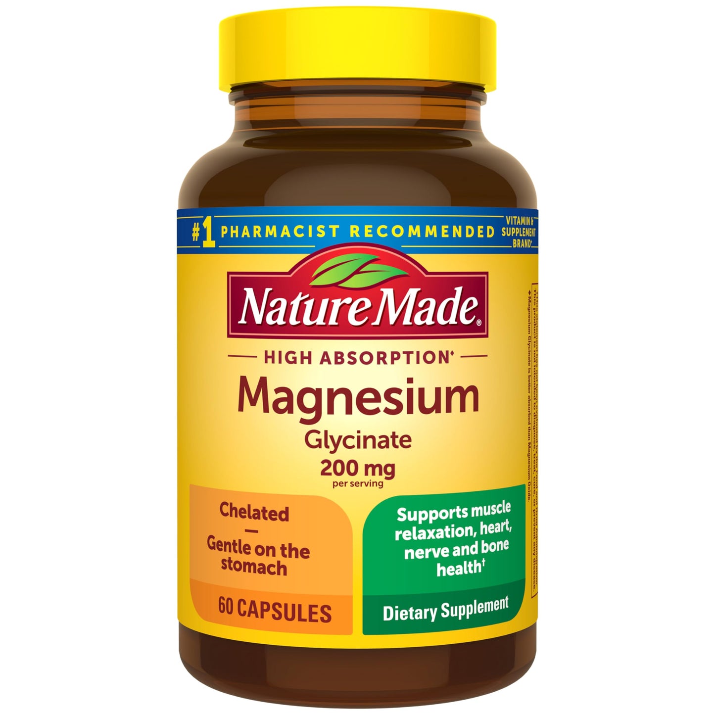 Nature Made Magnesium Glycinate 200 mg per Serving, Magnesium Supplement for Muscle, Heart, Nerve and Bone Support, 60 Magnesium Bisglycinate Capsules, 30 Day Supply Nature MadeBuy Supplements Australia