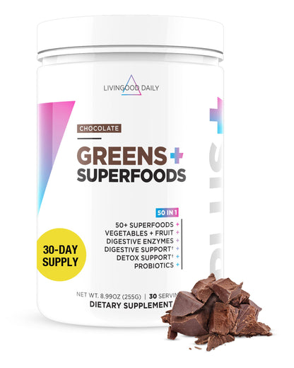 Livingood Daily Greens & Superfood Powder, Super Greens for Gut Health, Green Juice Powder with Spirulina, Chlorella, and Digestive Enzymes, Probiotics for Digestive Support, Chocolate, 30 Servings Livingood DailyBuy Supplements Australia