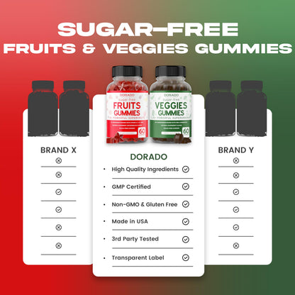 Fruit and Veggies Supplement (120 Gummies) - Premium Sugar-Free Superfood Super Green & Fruit Gummies for Adults - Immunity Support for Men & Women - Non GMO, Vegan Safe & Made in USA DORADO NUTRITIONBuy Supplements Australia