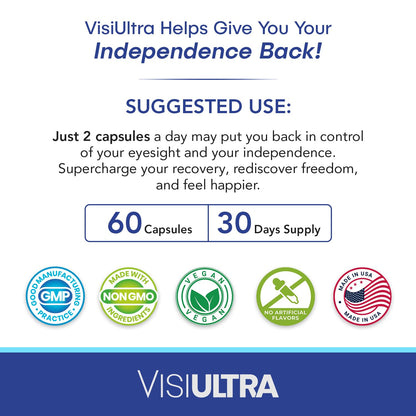 VisiUltra Eye Health Supplement – 14 Essential nutrients for Clear Vision, Blue Light Protection, and Long-Term Eye Health. Supports Clarity and Eye Wellness. 60 Capsules. (1 Pack) VisiUltraBuy Supplements Australia