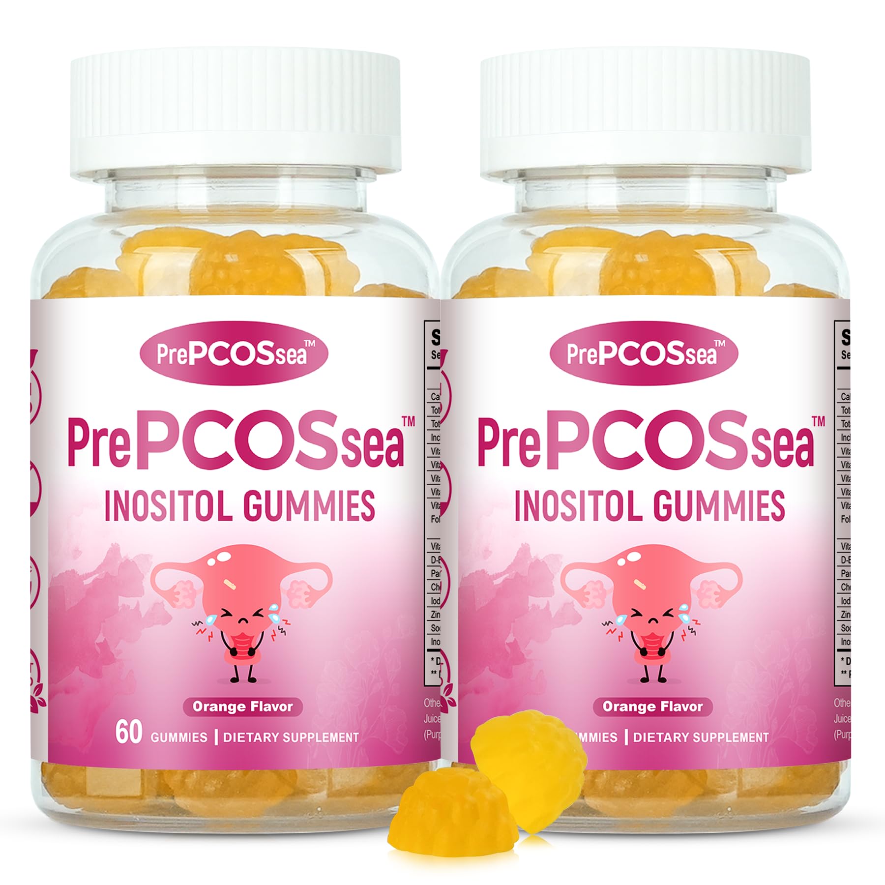Feelherbs PrePCOSsea Inositol Gummies Vitamins, 2 Pack Orange Flavor Myo-Inositol Vitamin Gummies with Folate, B6, B12 & D-Biotin, 60 Count Soft Chews FeelherbsBuy Supplements Australia