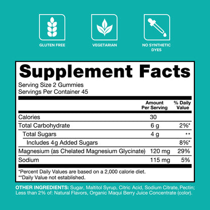 Qunol Magnesium Glycinate Gummies, 120mg of Magnesium Glycinate, High Absorption, Mixed Berry, 90 Count (Pack of 1)