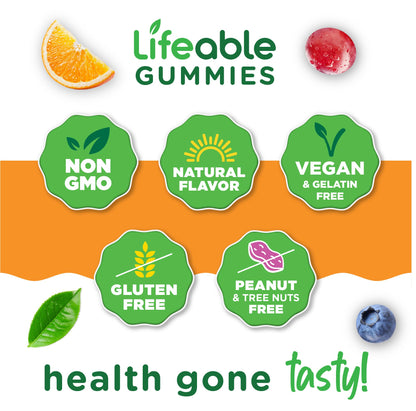 Lifeable Stress Aid Gummies for Teens | with Lemon Balm, GABA and L Theanine Supplements | Vegan Non GMO Mood Support Supplement | Great Tasing Stress Vitamins | L-Theanine for Teen | 90 Gummies LifeableBuy Supplements Australia