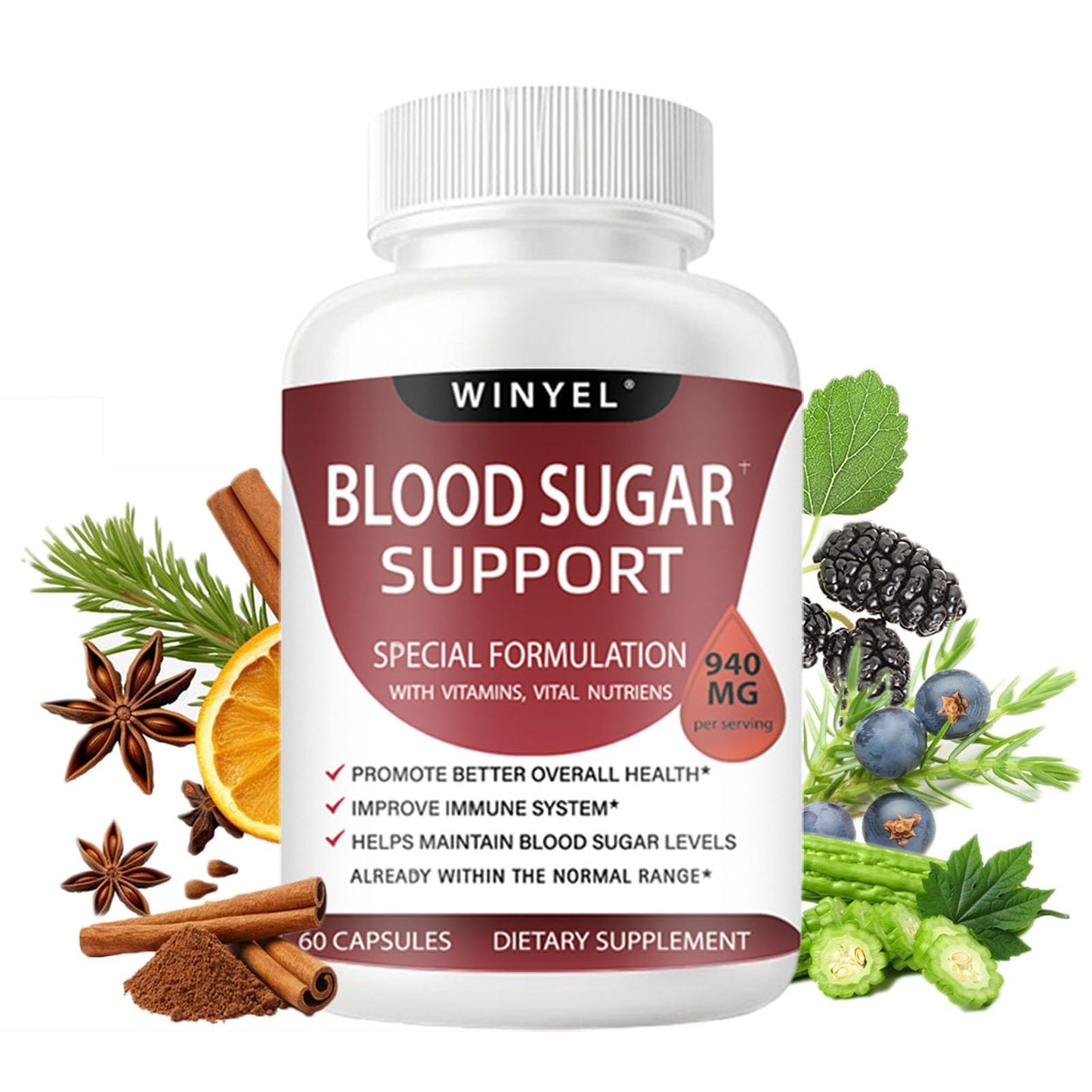 WINYEL Blood Sugar Complex Supplement - with Cinnamon, Bitter Melon, Chromium, Mulberry, Alpha Lipoic Acid, 60 Capsules WINYELBuy Supplements Australia