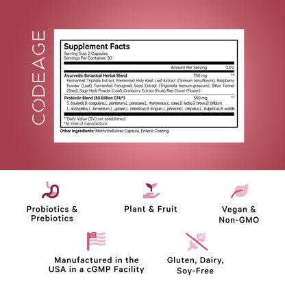 Codeage Women’s Probiotics Supplement - 50 Billion CFUs - SBO Probiotics & Prebiotics - Cranberries - Feminine Health - Fermented Botanical Blend, Whole Food Supplement - Vegan, Non-GMO - 60 Capsules CodeageBuy Supplements Australia