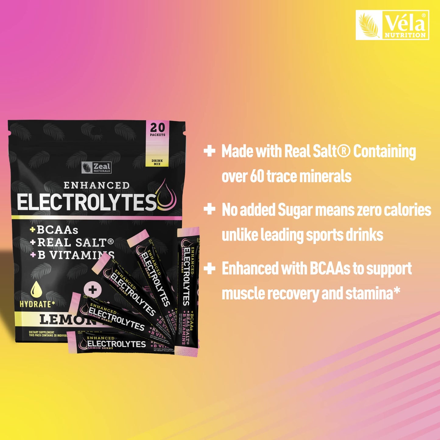Enhanced Powder Stick Packs (Lemon Berry - 20 Packets) Sugar Free + BCAA B-Vitamins Zeal NaturalsBuy Supplements Australia