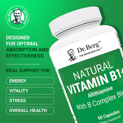 Dr. Berg Natural Vitamin B1 B6 B12 Complex - Allithiamine Vitamin B1 Supplement with 8 Essential Vitamin B Complex for Men & Women Including Thiamin, Niacin, Folate, Magnesium & More - 60 Capsules Dr. Berg NutritionalsBuy Supplements Australia