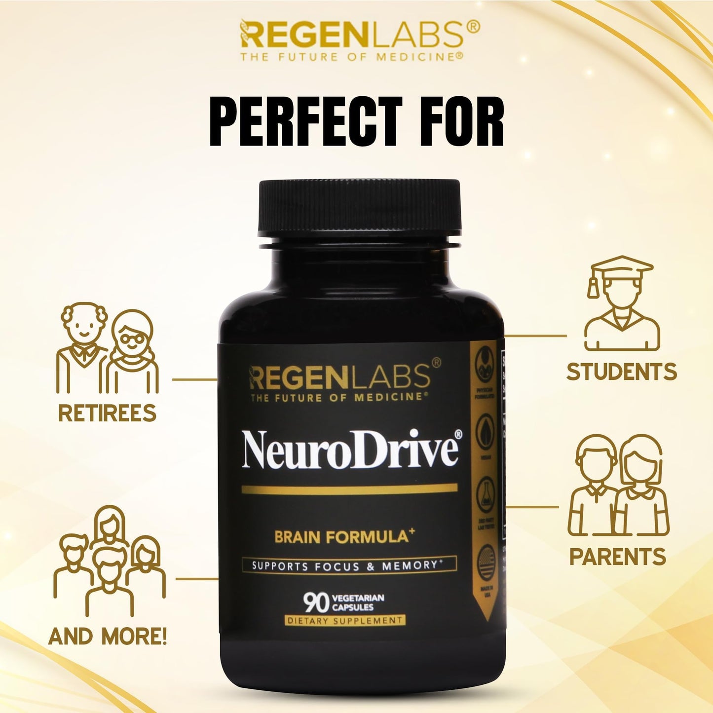 Regen Labs NeuroDrive Memory & Focus Supplement - Boost Brain Focus, Mental Health & Brain Fog | Natural Doctor Approved - Brain Nootropic, Phosphatidylserine, Centrophenoxine, Bacopa - 90 Capsules Regen LabsBuy Supplements Australia