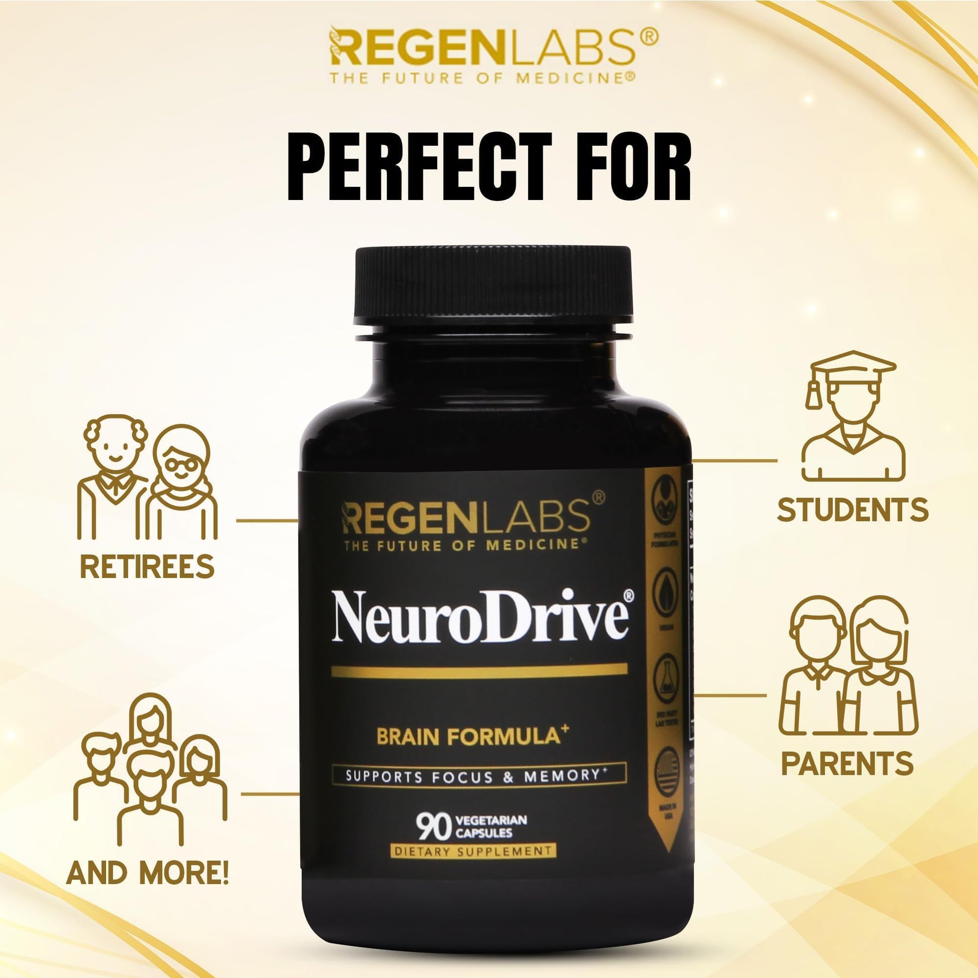 Regen Labs NeuroDrive Memory & Focus Supplement - Boost Brain Focus, Mental Health & Brain Fog | Natural Doctor Approved - Brain Nootropic, Phosphatidylserine, Centrophenoxine, Bacopa - 90 Capsules Regen LabsBuy Supplements Australia
