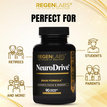 Regen Labs NeuroDrive Memory & Focus Supplement - Boost Brain Focus, Mental Health & Brain Fog | Natural Doctor Approved - Brain Nootropic, Phosphatidylserine, Centrophenoxine, Bacopa - 90 Capsules Regen LabsBuy Supplements Australia