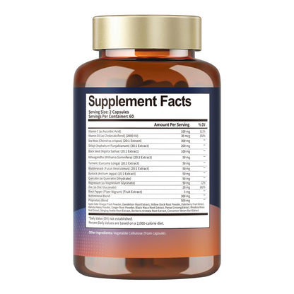 25-in-1 Sea Moss Black Seed Oil Ashwagandha Ginger Shilajit Supplement, Sea Moss Capsules Pro with Bladder Burdock Ceylon Cinnamon Berberine ACV Manuka VIT C & D3 for Men Women, 120 Vegan Caps TotariaBuy Supplements Australia