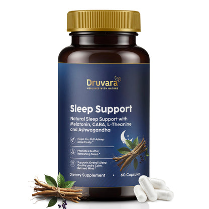 Druvara Natural Sleep Aid for Adults with Melatonin, GABA, L-Theanine & Ashwagandha, Natural Sleep Supplement for Deep, Restful Sleep - 60 Capsules DruvaraBuy Supplements Australia