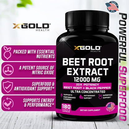 Beet Root Extract Capsules - 12000mg 20x Concentrated Beet Root Capsules Supplement X Gold HealthBuy Supplements Australia