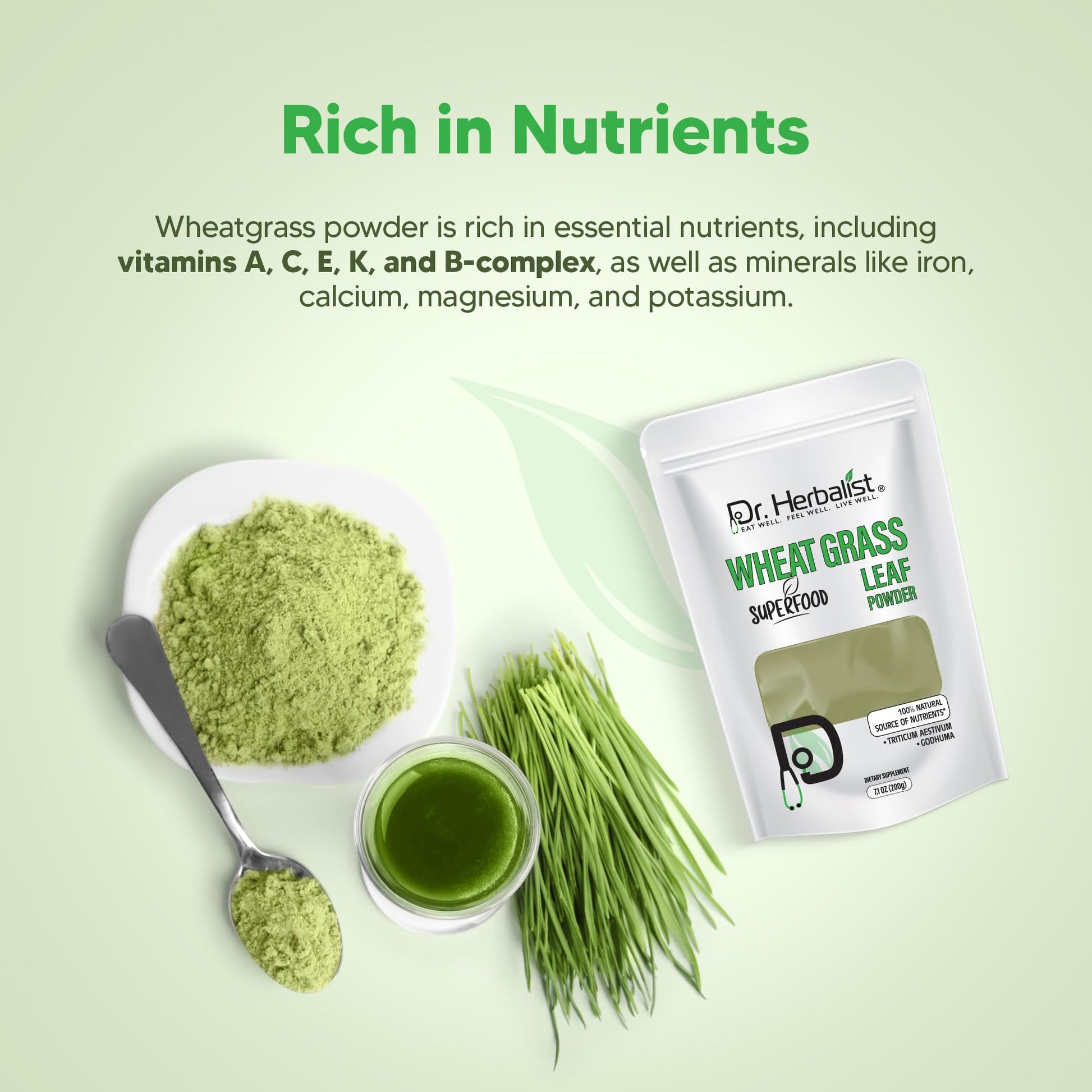 Dr. HERBALIST Wheatgrass Powder 200g - Pure Triticum Aestivum with Chlorophyll Iron & Vitamins A C E | Supports Daily Greens Detox & Nutrient Density* | Halal Dr. HERBALISTBuy Supplements Australia