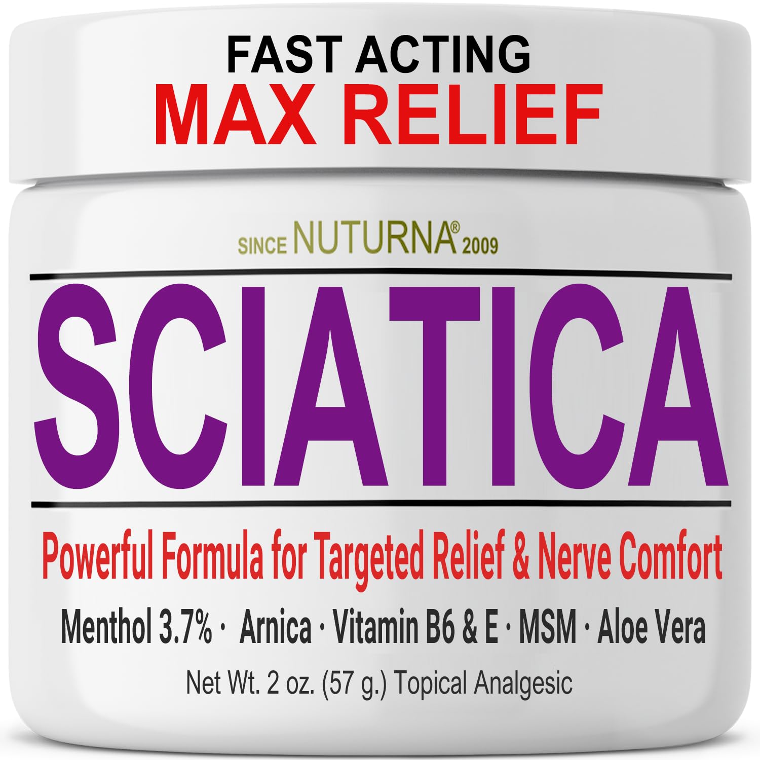 Sciatica Nerve Cream - Maximum Strength Comfort Cream for Feet, Hands, Legs, Toes, Back - Natural Ultra Strength Arnica, MSM, Menthol, Soothing Comfort, 2 Oz NuturnaBuy Supplements Australia