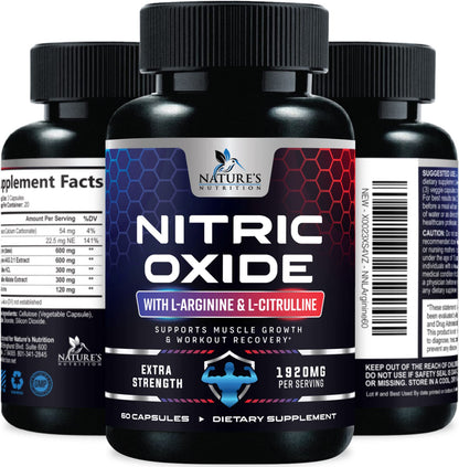 Extra Strength Nitric Oxide Supplement L Arginine 3X Strength - Citrulline Malate, AAKG Nature's NutritionBuy Supplements Australia