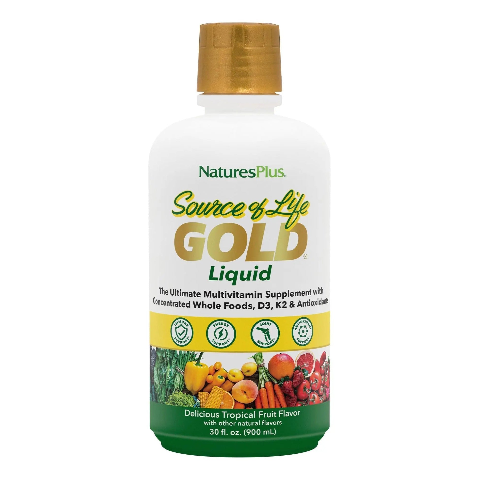 NaturesPlus Source of Life Gold Multivitamin Liquid - 30 oz - with Vitamins D3, B12 & K2 - Blood, Bone & Immune Support - Vegetarian & Gluten Free - 30 Servings NaturesPlus