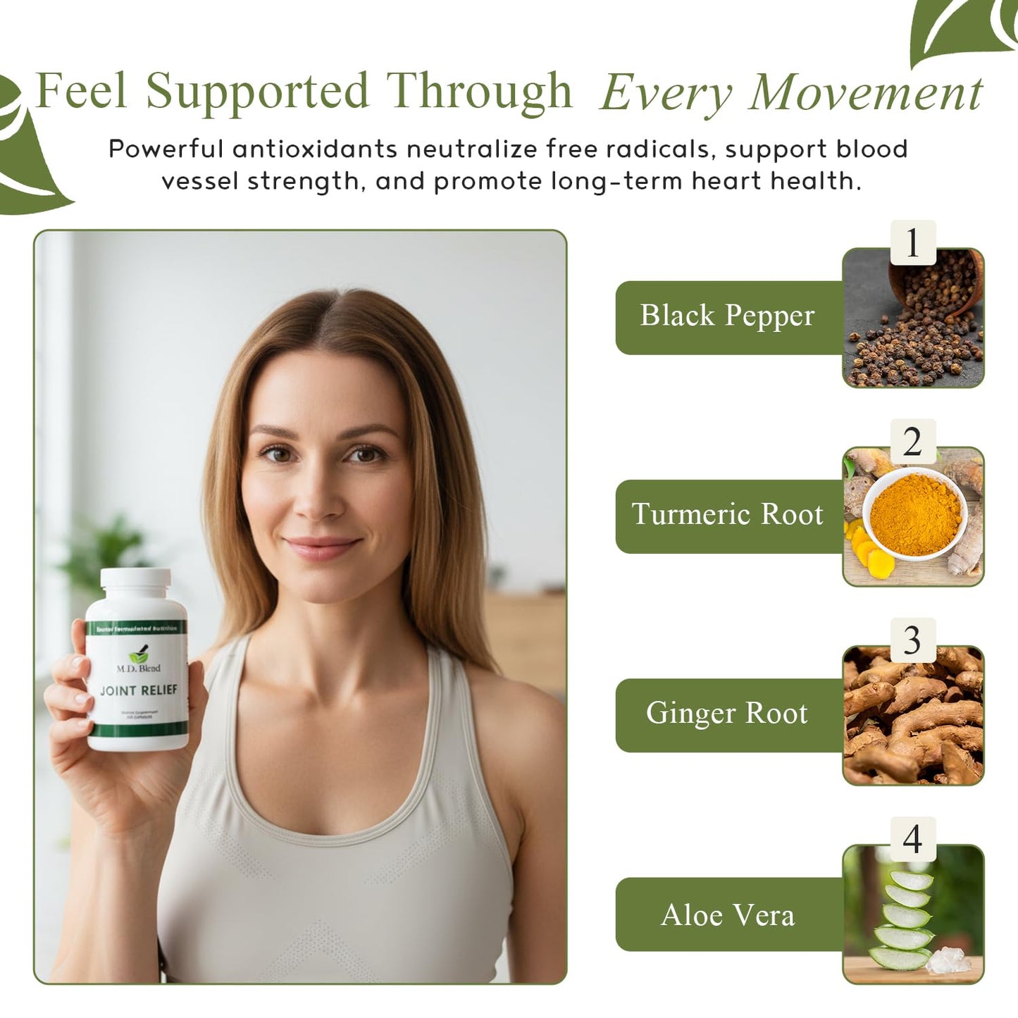 M.D. Blend Wellness Bundle with joint health supplement (120 capsules) & lightweight face hydrating hyaluronic acid serum (30 ml) featuring an airless pump, daily wellness skincare + joint support duo M.D. BlendBuy Supplements Australia